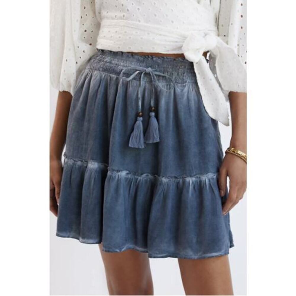 Pilcro Anthropologie Tie-Dye Tiered Mini Skirt Blue Women's XS